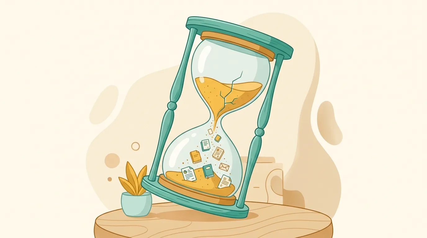 Ilustración de un reloj de arena agrietado del que salen facturas
